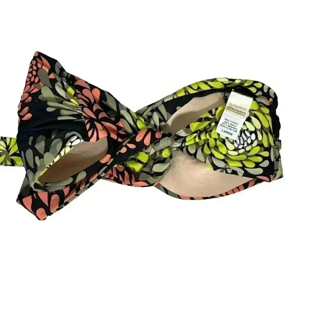 L*Space Black Floral Pattern Bikini Small Bottom Large Top View 3